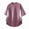 Camiseta G-stone Patchwork Americano Holgada Dobladillo Irregular Versátil para el Día a Día Manga Corta