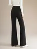 Calça pantalona casual com elasticidade em quatro direções para mulheres, caimento que valoriza, efeito de caimento, resistente a rugas, cintura elástica, calça longa M180