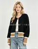 Casaco suéter folgado estilo coreano com color-blocking, nova moda de outono, estilo universitário de nicho, cardigã de tricô macio que rejuvenesce para mulheres
