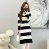 Vestido de punto con cola de pez ajustado, a rayas y bloques de color, elegante y versátil, para mujer, otoño e invierno, estilo Chanel