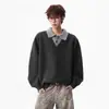 Suéter Falso de Dos Piezas Estilo Old Money para Hombre Otoño/Invierno Marca de Tendencia Engrosado Cálido Cuello Chal Tejido Grueso Camisa de Pareja Chaqueta