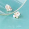 Aretes de Plata S925, Aretes de Perlas de Agua Dulce con Incrustaciones de Diamantes Modernos y Dulces, Elegantes Aretes de Flor de Concha E4957