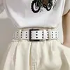 Moda Retro Europea y Americana Cinturón de Hebilla de Tres Pines para Mujer Venta al por Mayor Cinturón Ultralargo con Calados Cinturón de Cuero PU para Mujer