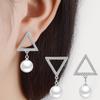 Joyería para mujer de estilo coreano, aretes geométricos triangulares con diamante, elegantes, largos, de perlas para la oreja