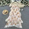 Vestido camisola de renda floral estilo francês para mulheres, de cintura alta para o verão, emagrecedor, vestido longo suave e elegante com um charme de fada