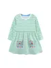 26 Novo Vestido Listrado Verde Fresco de Outono para Meninas com Mangas Longas Estilo Europeu Vestido de Tricô de Algodão para Crianças Dropshipping