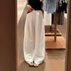 Pantalones de Lino Blanco de Pierna Ancha para Mujer Verano Simples Perezosos Sueltos Caídos Largos hasta el Suelo Relajados Casuales de Pierna Recta Delgados