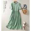 Foto real do novo vestido de algodão e linho artístico de cor sólida simples, leve e emagrecedor, longo, para primavera-verão, para o dia a dia, para mulheres