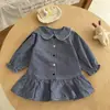 Abrigo para Niñas Ningli Conjunto de Otoño para Bebé Cardigan con Patrón de Corazones Dulces Vestido Infantil Moda Camisa Vestido a Cuadros