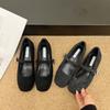 Sapatos Mary Jane de lã retrô francesa com bico quadrado 2025 Novos sapatos elegantes com fivela de uma palavra e fundo plano com aumento de altura e camada única para mulheres