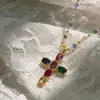 Collar de Cruz de Zircón de Color Dopamina en el Mismo Estilo que Fang Yuan, Estilo Dulce-Cool Vintage, Diseño de Nicho, Súper Brillante y Único