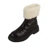 Botas de nieve nuevas de invierno 2023, punta redonda, suela gruesa, para mujer, de mano, piel de oveja, cremallera trasera, forro polar, botas cortas gruesas y peludas