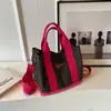 Bolso de Lona tipo Cesta Casual Europeo y Americano Bordado con Letras Bloques de Color 2023 Nuevo Bolso de Mano Bolso de Hombro con Textura Vintage
