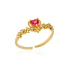 Anel Aberto Popular Rosa em Forma de Coração com Zircônia Banhado a Ouro 18K Geométrico Acessório de Joia Aberto
