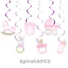 Nuevas Decoraciones de Pastel de Cumpleaños Temáticas de Bautizo Color Rosa de Amazon Escenario con Banderines y Decoraciones Colgantes de Panal