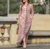 Vestido informal de vacaciones para mujer, de manga larga, con solapa y estampado floral, de algodón, con botones y camisa larga