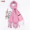 Cachecol de cashmere liso para primavera e verão, xale com franjas, à prova de frio, quente, xale cachecol versátil para mulheres, alongado