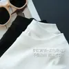 Camiseta de Algodón de Fibra Larga 100% Cuello Redondo Manga de Tres Cuartos Color Sólido para Mujer Top Casual de Manga Corta 26 Nueva Llegada de Otoño H091902