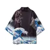 Comercio Exterior Elementos de la Serie Ukiyo-e Estilo Japonés Capa Pluma Kimono Bata Tejida Cárdigan Estampado 3D Manga Siete Verano