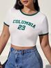 Europeu e Americano Elegante Street 2025 Primavera e Verão Amazon Camiseta Feminina Nova Estampa de Letra Slim Gola Redonda Manga Curta