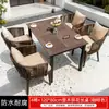 Mesas e cadeiras de exterior para vilas, pátios, jardins, terraços de lazer, cadeiras de vime, conjuntos de mesa de madeira plástica, mesas e cadeiras de vime trançado para exterior