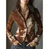 Moda Independiente Europea y Americana para Mujer 2026 Chaqueta de Manga Larga Estampada con Solapa Blazer Único de Botonadura Simple
