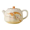 Tetera Pequeña de Cerámica con Esmalte Beige y Gato Naranja de la Suerte para Uso Doméstico, Tetera de Cerámica de Alta Gama con Filtro, Juego de Té Kung Fu