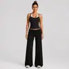 Conjunto de yoga transfronteiriço para mulheres, top esportivo sem mangas com gola halter color block, aparência de duas peças, cós dobrável, conjunto de calças compridas para corrida e fitness