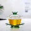 Tapa de Vidrio de Borosilicato Alto Tazón Taza de Té Tapa para Taza de Té Taza de Té para Infusión Taza de Té para Remojar Juego de Té Kung Fu Vidrio de Colores Tres Tazas