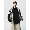 Chaqueta Bomber Desestructurada con Bloques de Color para Hombre, Estilo Americano Otoñal, Corte Limpio, Chaqueta de Motocicleta Fresca y Deportiva