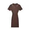Exportación Transfronteriza Ropa de Mujer Otoño e Invierno 2025 Estilo Europeo y Americano Cuello Polo Tejido de Canalé Vestido Ajustado Z223203