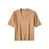 Outono 2026 Novo Tricô Gola V Manga Curta Camiseta Feminina Cor Sólida Pulôver Camada Base Manga Meia Manga Top Feminino