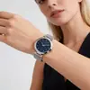 Elegante esfera rosa con marcadores sencillos, esfera grande, correa de malla color acero, reloj de mujer moderno y elegante para uso diario