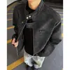 Chegada Nova Outono 2026 Jaqueta de Couro PU com Ombro Normal Estilo Americano Tamanho Plus Casaco com Gola Alta Masculino J5238