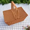 Cesta de almacenamiento con asa de mimbre sintético, refuerzo de marco de hierro, cesta de picnic, cesta de compras, cesta de flores de ratán, cesta para recoger, cesta de aperitivos para sala de estar