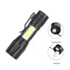 Lanterna Recarregável Mini Luz Forte LED Portátil Pequena Lanterna com Luz Lateral para Uso Doméstico Zoomável Liga de Alumínio Transfronteiriça
