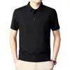Camiseta Sem Costura Mercerizada Masculina Manga Curta Tecido Gelo Fresco Respirável Casual de Negócios Jovem e Meia-Idade Bolso com Aba Lapela Polo