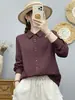 Camisa feminina de algodão com mangas compridas e camada dupla, qualidade de exportação, macia e amiga da pele, simples e versátil, corte solto