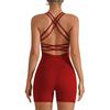 Traje de Yoga Transfronterizo Europeo y Americano para Mujer con Almohadilla en el Pecho Hermosa Correa en la Espalda Fitness Deportivo de Secado Rápido Short Melocotón Cadera