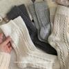 Calcetines de Lana de Invierno para Mujer Estilo Japonés Retro Color Puro Patrón de Cáñamo Forrados de Felpa Calcetines hasta la Media Pantorrilla Cálidos y Engrosados Calcetines de Rizo Confinado