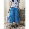 Comércio Transfronteiriço Shorts Casuais de Verão Retrô com Cordão, Calças Capri Cargo Femininas com Bolso, Calças de Pierna Larga Plissadas para Meninas