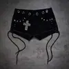 Shorts Unissex Verão Y2K High Street Gótico Cruz Strass Design Estilo Ins Tendência Nicho Millennial