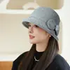 Sombrero de Pescador de Lana para Mujer, Nuevo Sombrero de Cubo Retro Francés para Otoño e Invierno con Lazo, Elegante y con Estilo, Hace que el Rostro Parezca Más Pequeño