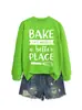 BAKE THE WORLD Loja Independente da Lista de Desejos da Amazon Moletom Feminino Outono Inverno Versátil e Moderno com Gola Redonda e Manga Longa