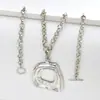 Estilo Coreano Europeo y Americano Transfronterizo Doble Capa Cadena Gruesa Cierre OT Collar Colgante Cuadrado Hueco Irregular Joyería de Estilo Frío