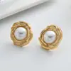 Pendientes de Botón Geométricos Retro de ABS con Perlas de Imitación, Pendientes Metálicos de Alta Gama para Mujer, Pendientes Sencillos y Versátiles para el Día a Día con Estilo Elegante