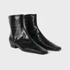 Botines Tote para Mujer, Botines Delgados de Punta Cuadrada, Botines Bajos para Mujer, Botines Franceses de Cuero de Punta Cuadrada para Mujer, Botines de Tacón Grueso