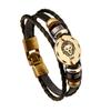 Joyería Popular Transfronteriza: Pulsera de Cuero de los 12 Signos del Zodiaco, Pulsera de Cuero Trenzada Vintage Simple Multicapa para Pareja