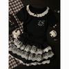 Conjunto de Dos Piezas con Adorno de Encaje Estilo Coreano para Niñas, Nuevo de Verano, Moderno, con Dibujos Animados, Manga Corta, Falda de Pastel a la Moda para Niños Mayores