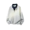 Camisa Polo de Manga Larga Falsa de Dos Piezas con Bloques de Color Retro Americano para Hombre Nueva Marca de Tendencia Holgada Versátil Sudadera con Media Cremallera Ropa para Hombre